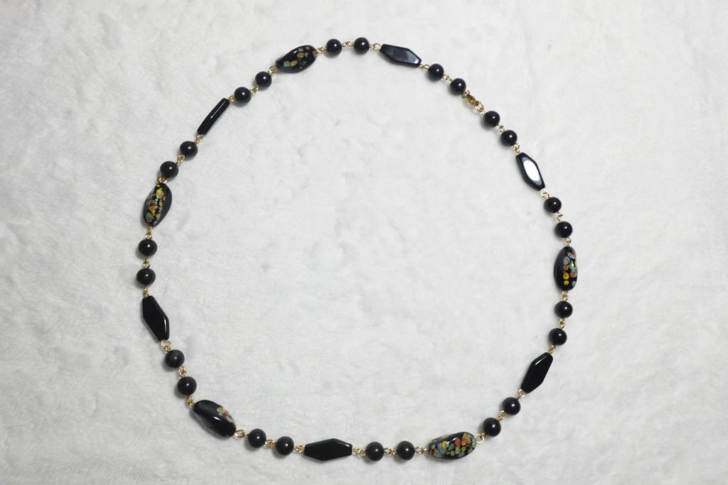 Vintage Black Bead-Link Necklace w/ abstract paint