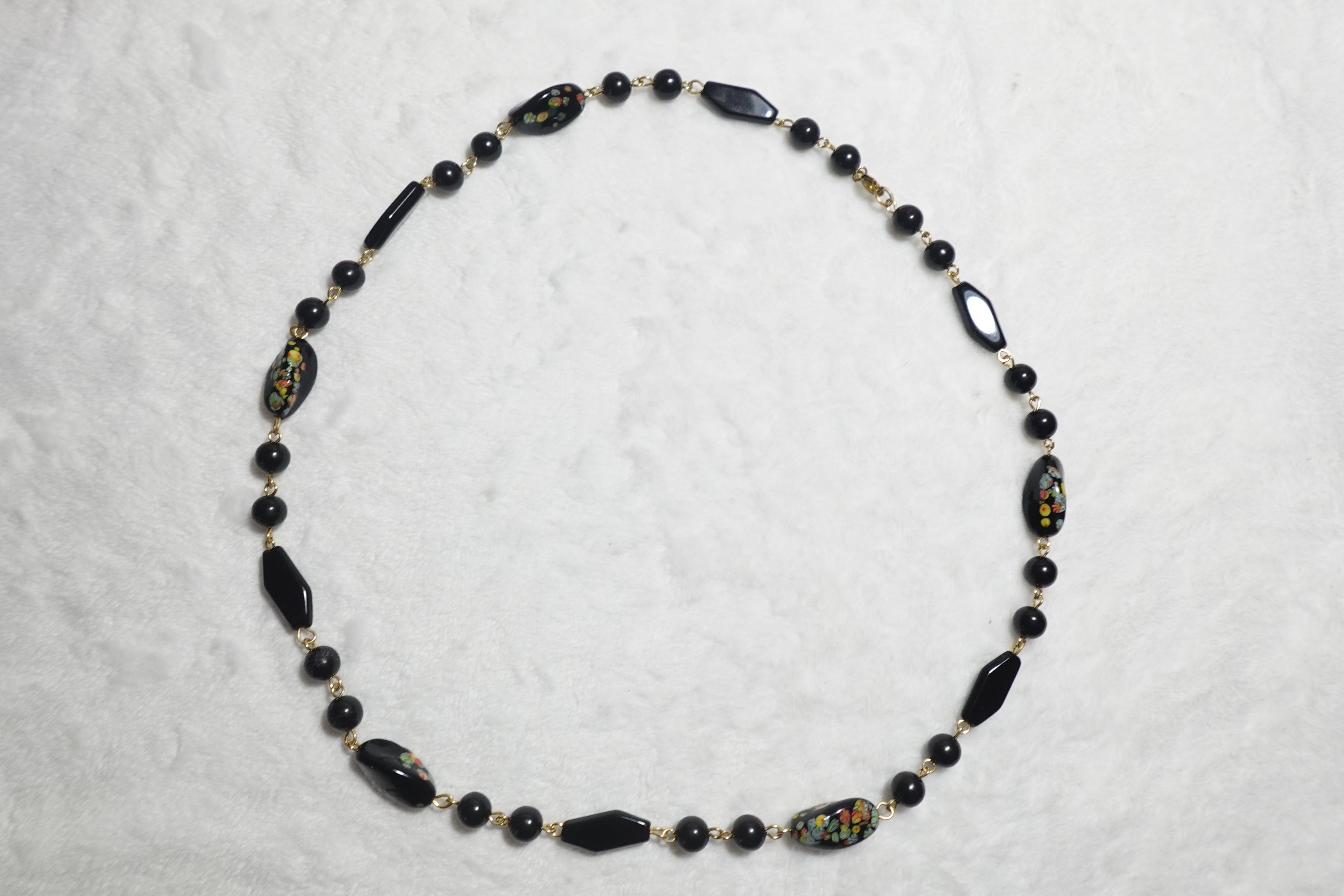 Vintage Black Bead-Link Necklace w/ abstract paint