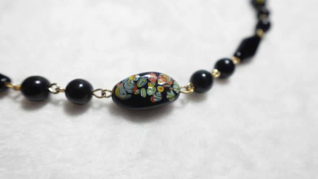 Vintage Black Bead-Link Necklace w/ abstract paint