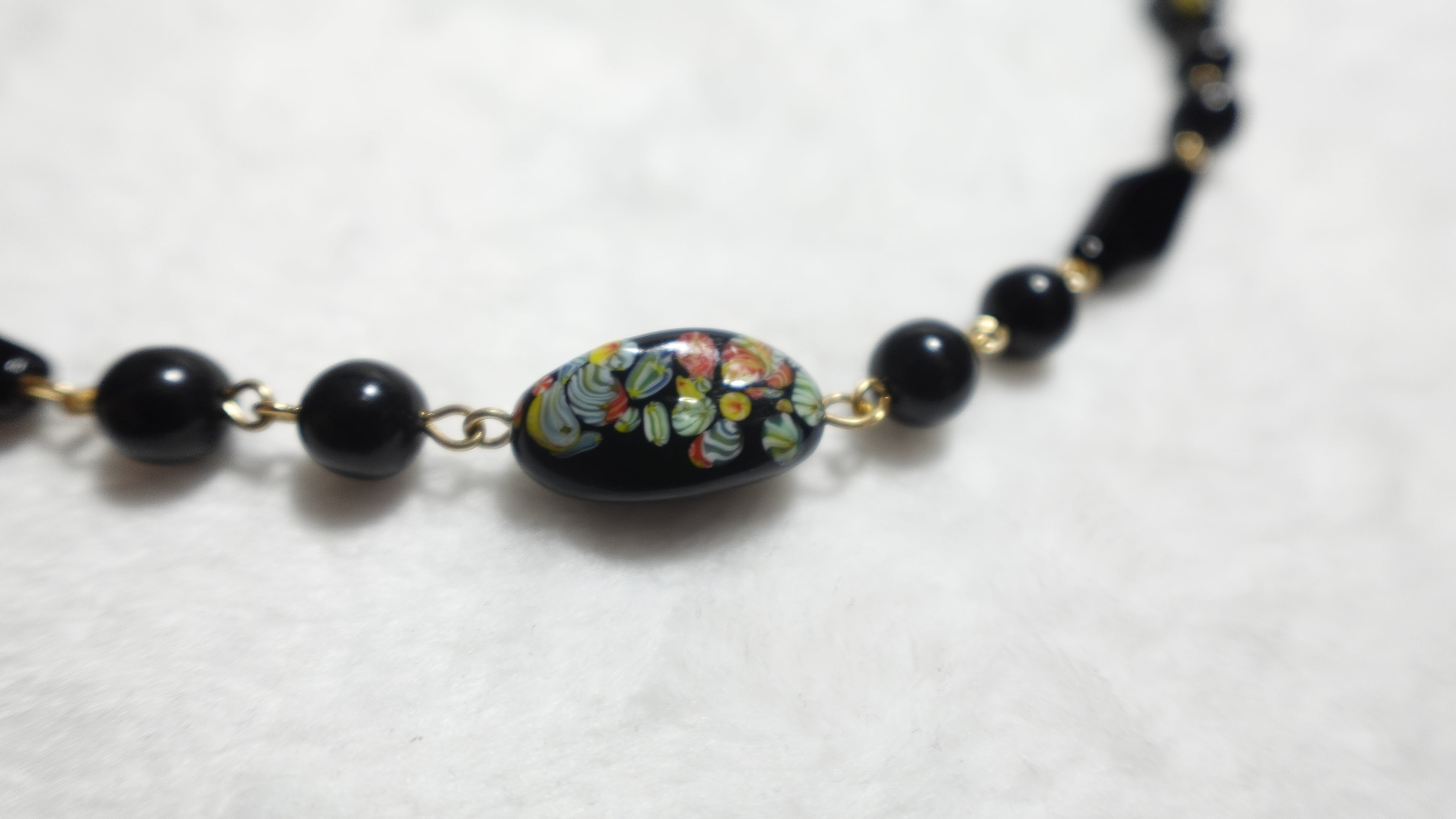 Vintage Black Bead-Link Necklace w/ abstract paint