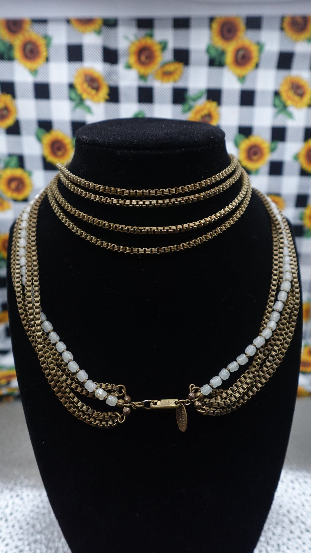 Vintage Miriam Haskell Bronze and Pearl Rope Style Multi-Strand Necklace