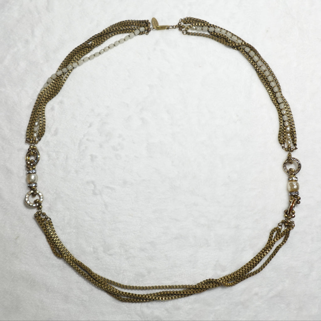Vintage Miriam Haskell Bronze and Pearl Rope Style Multi-Strand Necklace