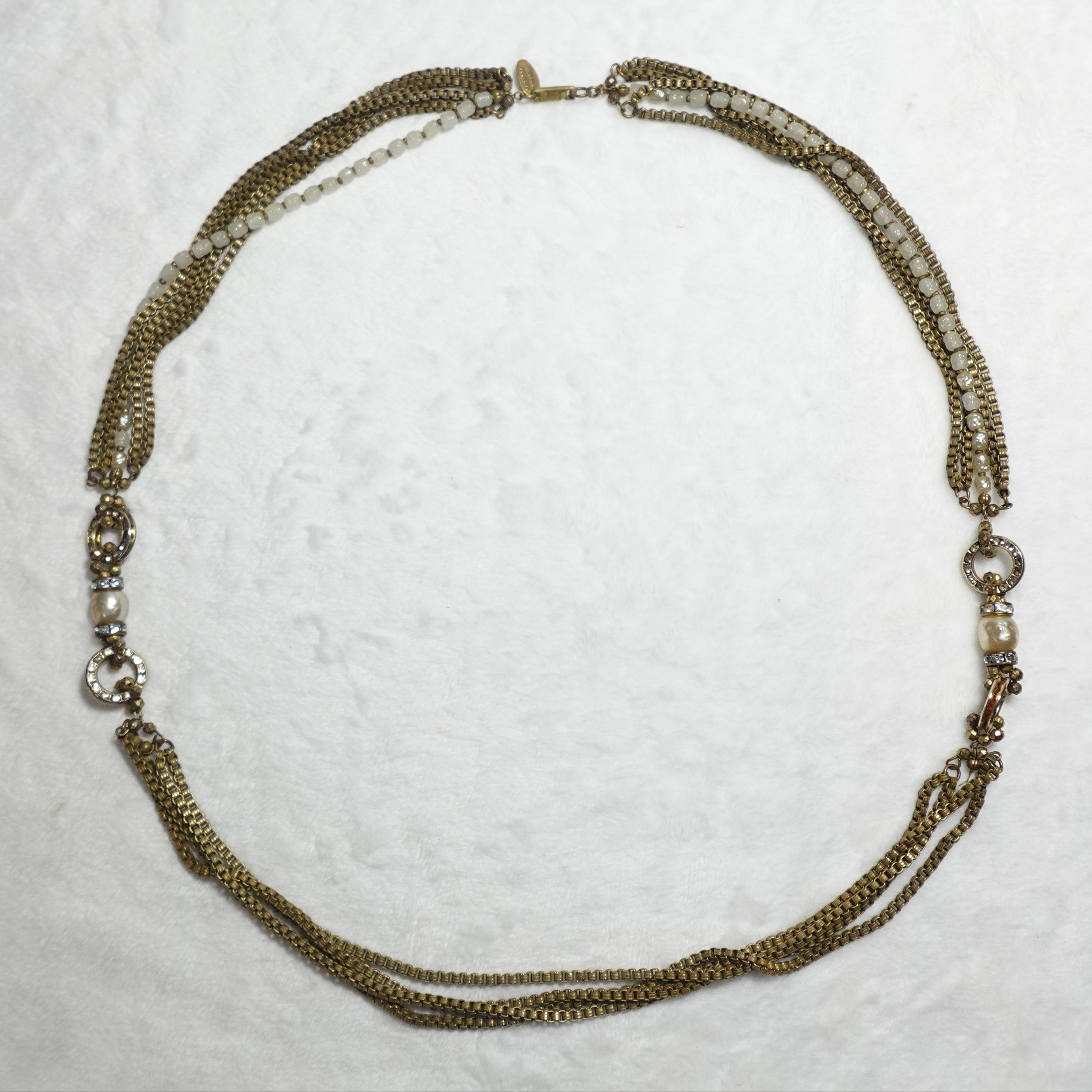 Vintage Miriam Haskell Bronze and Pearl Rope Style Multi-Strand Necklace