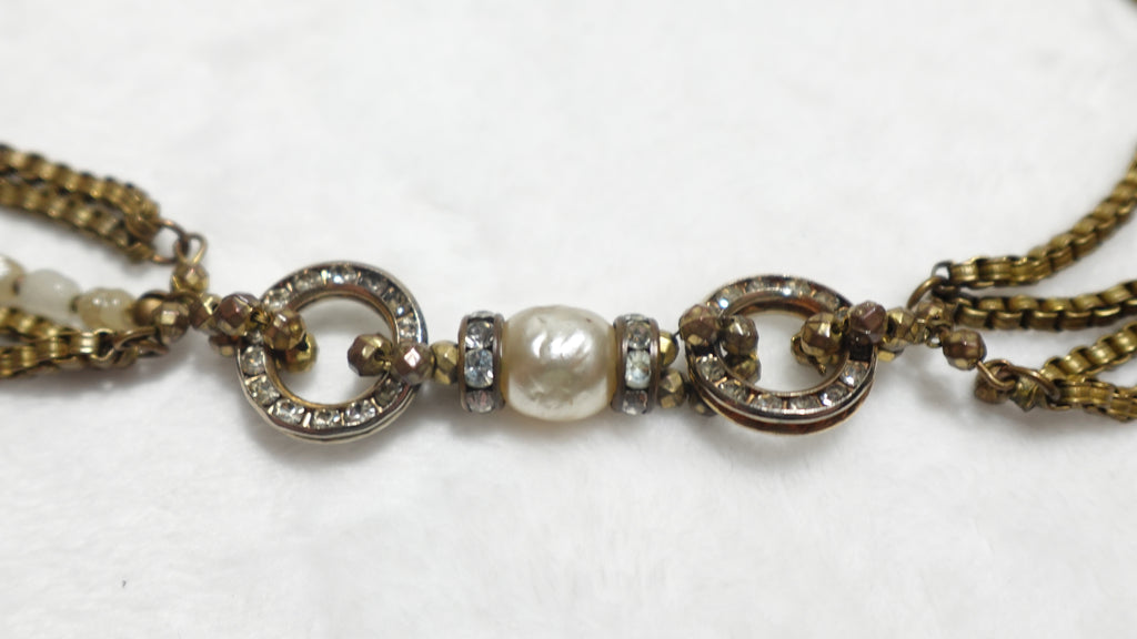 Vintage Miriam Haskell Bronze and Pearl Rope Style Multi-Strand Necklace