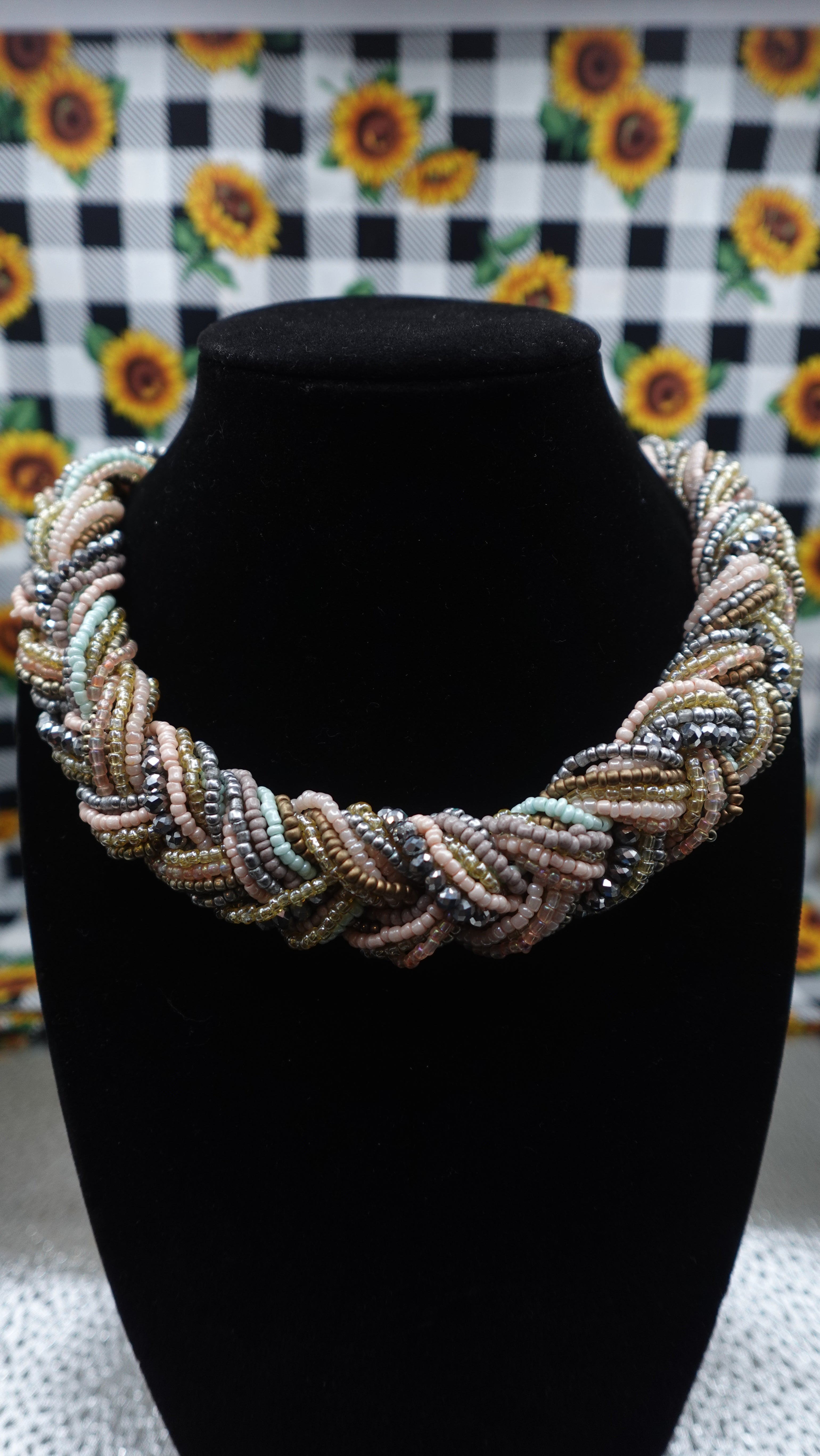 Vintage Braided Bead Necklace Collar Multi Strands French Fashioned 18"