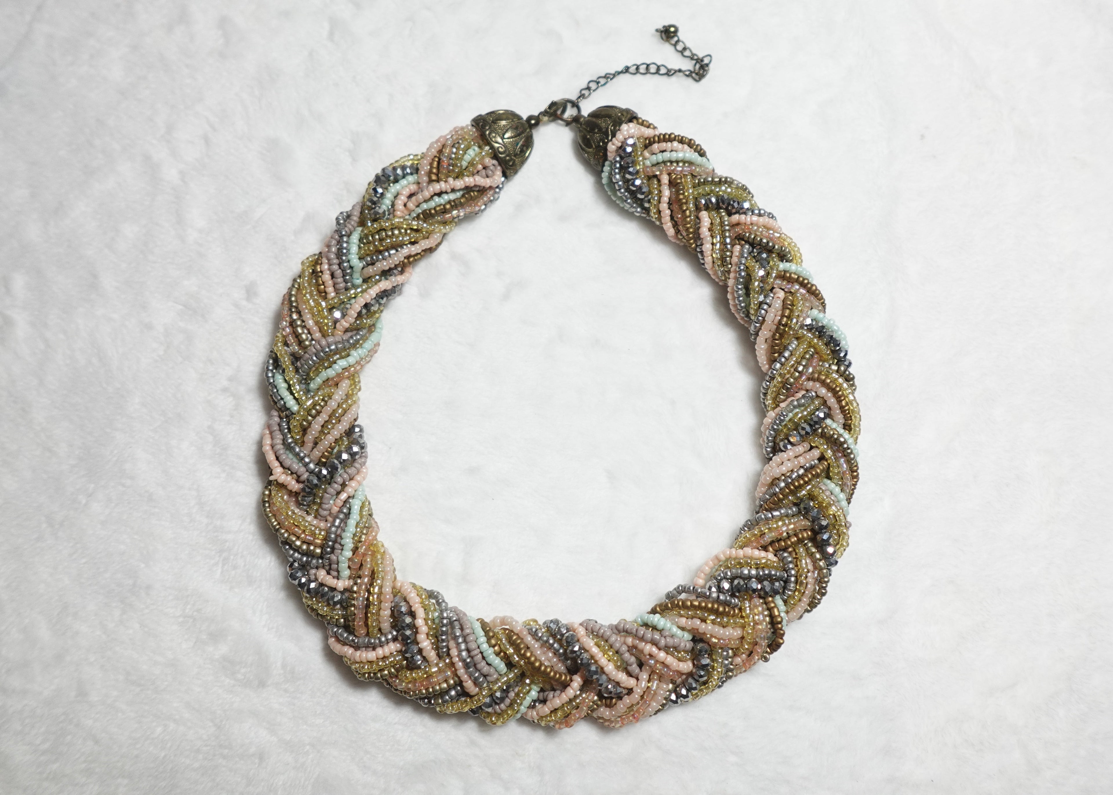 Vintage Braided Bead Necklace Collar Multi Strands French Fashioned 18"