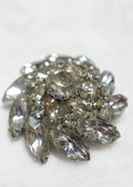 Vintage Silver Tone Round Costume Brooch w/Clear Crystals, 1.75”