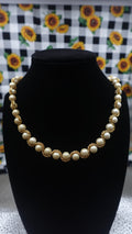 Vintage Gold Tone Chain Wrapped Champagne Faux-Pearl Necklace