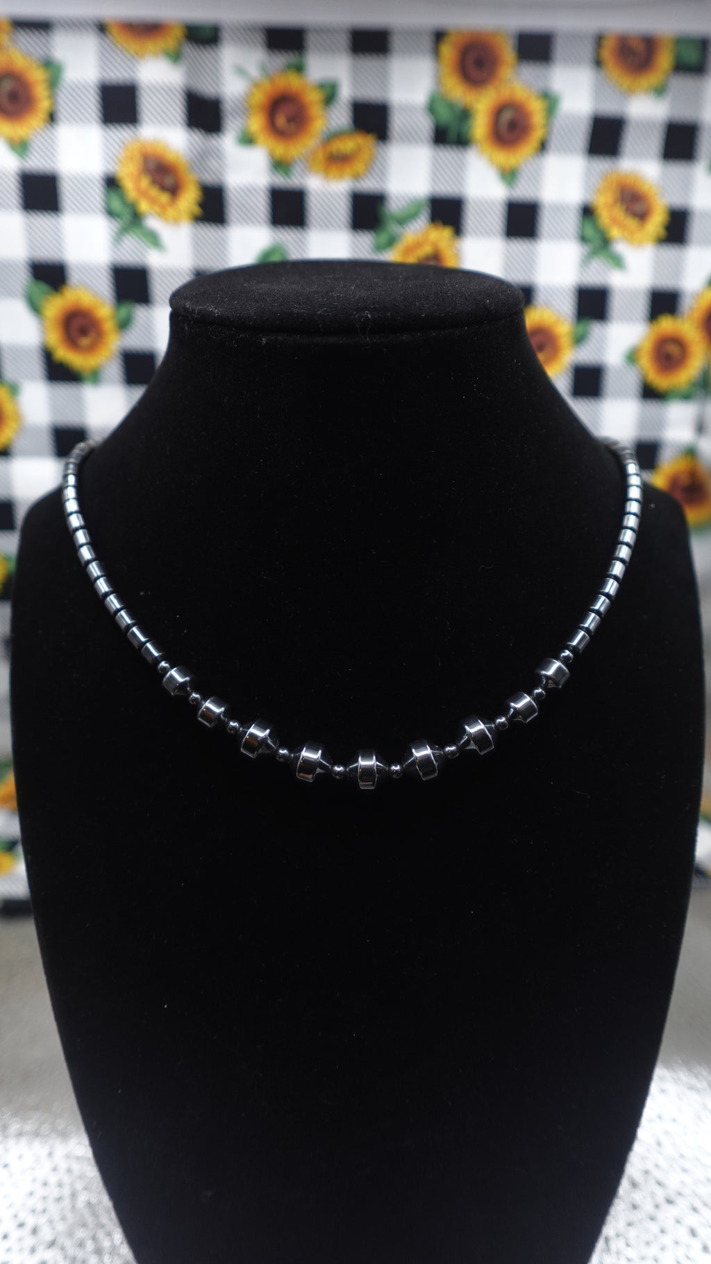 Hematite Tube Twist Stone Bead Necklace