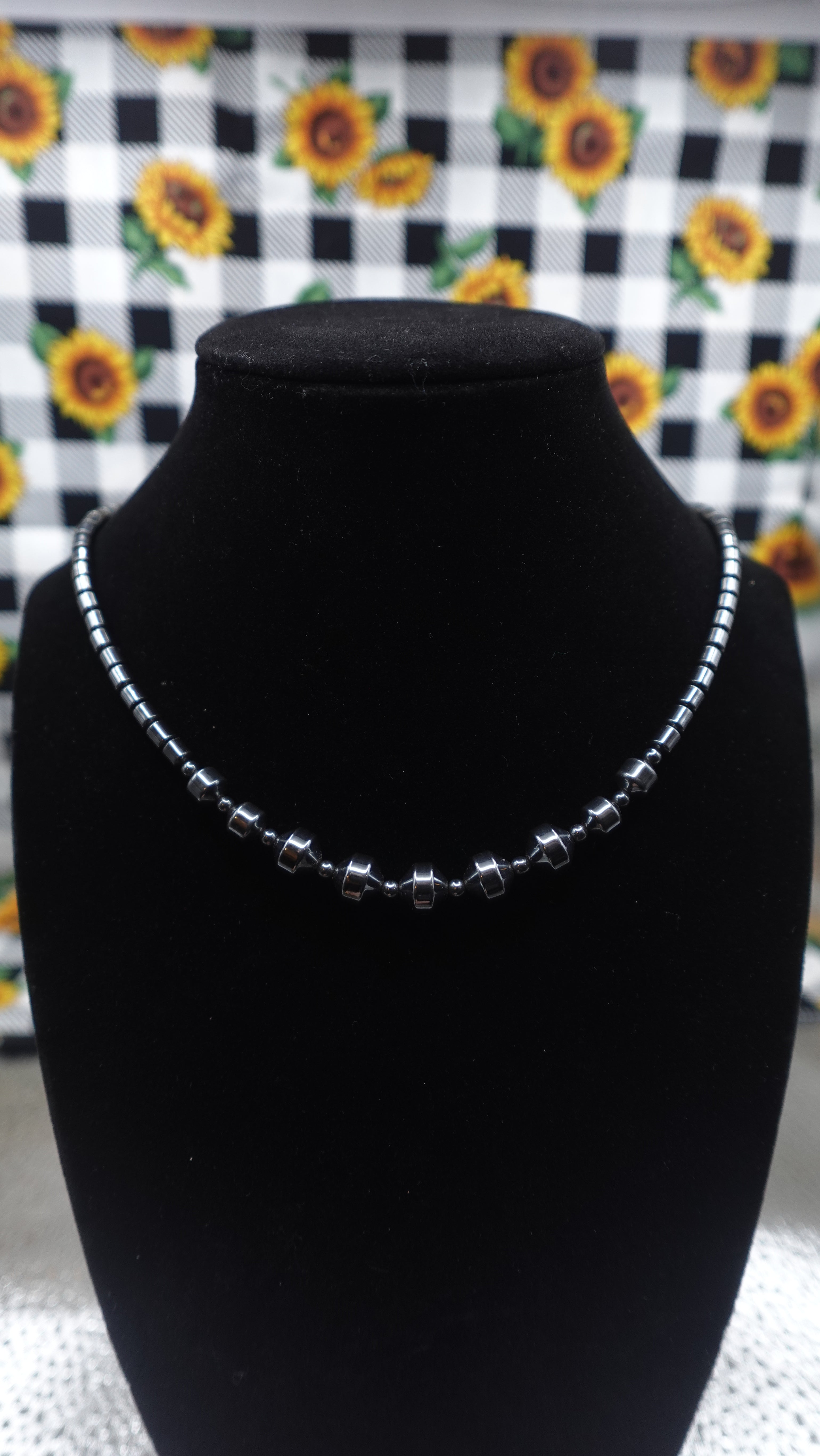 Hematite Tube Twist Stone Bead Necklace