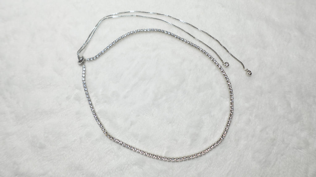 Silver Tone Rhinestone Bolo Necklace