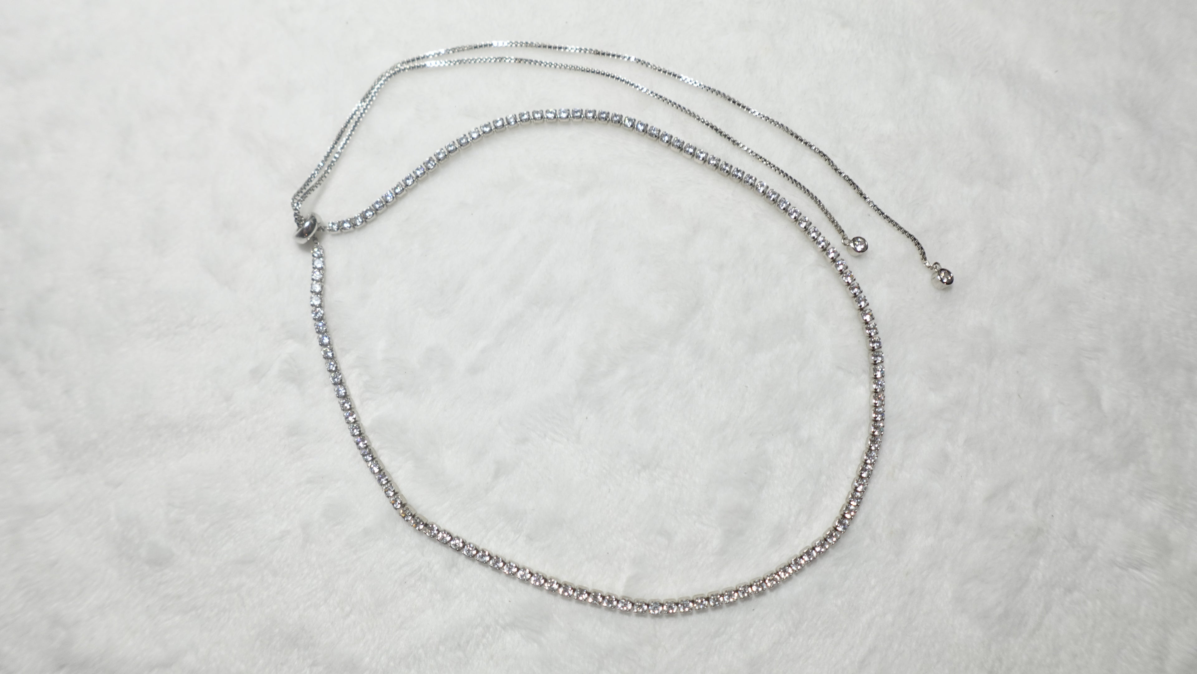 Silver Tone Rhinestone Bolo Necklace