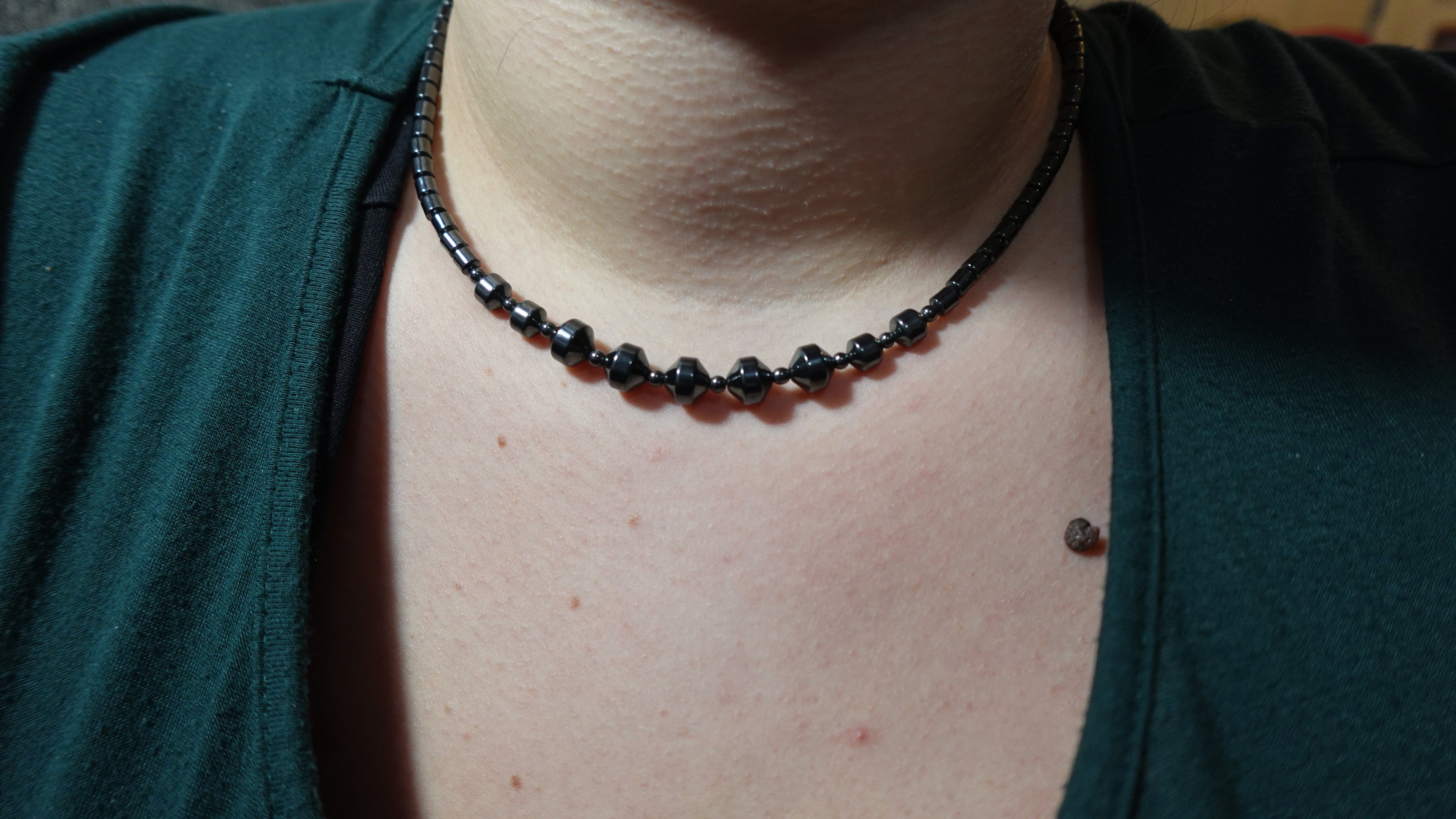 Hematite Tube Twist Stone Bead Necklace