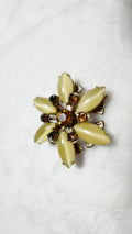 Vintage Rose Gold Tone Moonstone Flower Brooch