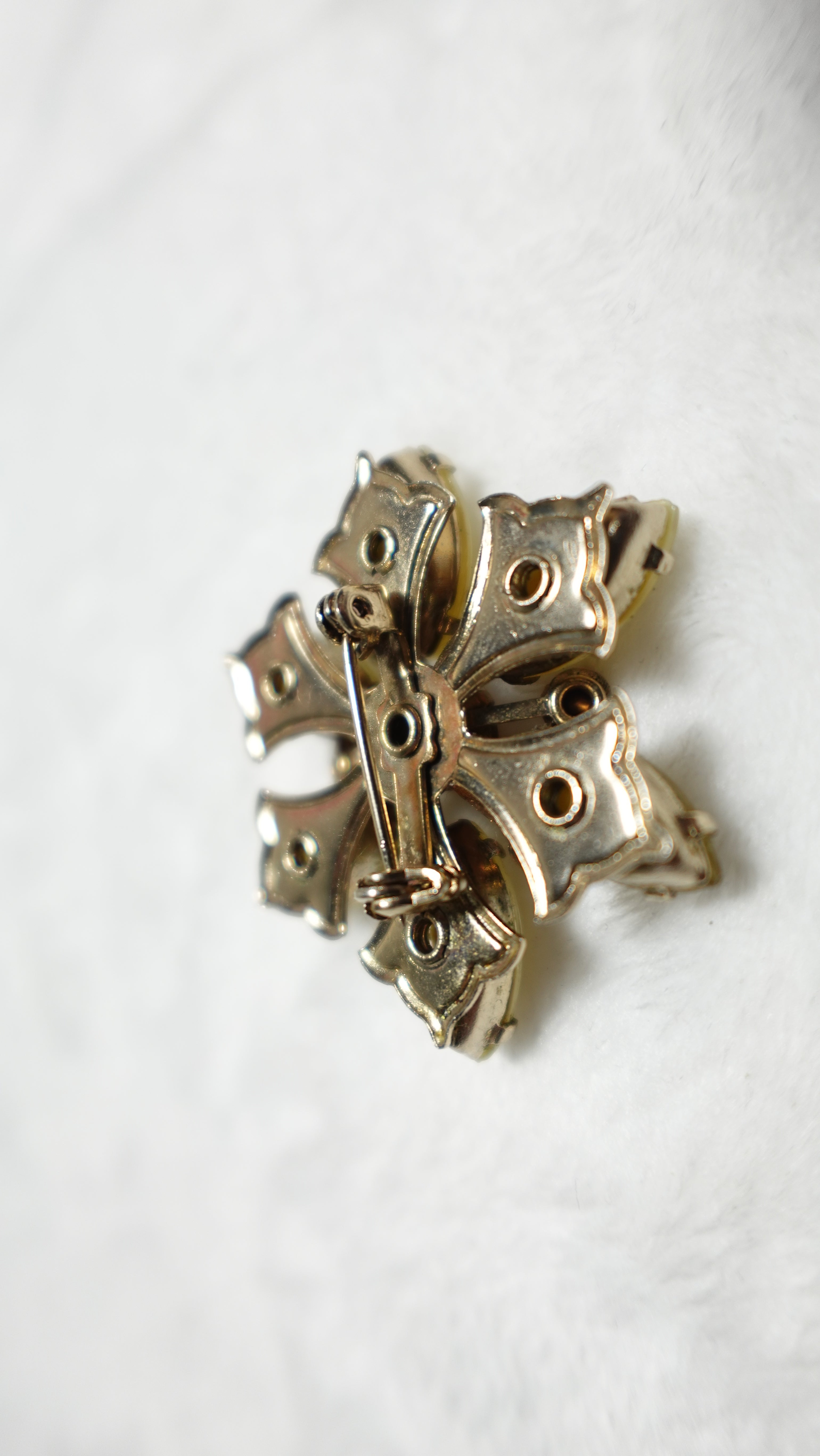Vintage Rose Gold Tone Moonstone Flower Brooch